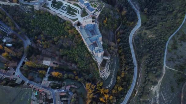 Top Pohled Letecký Pohled Segovia Katedrála Nachází Centru Města Podzimním — Stock video