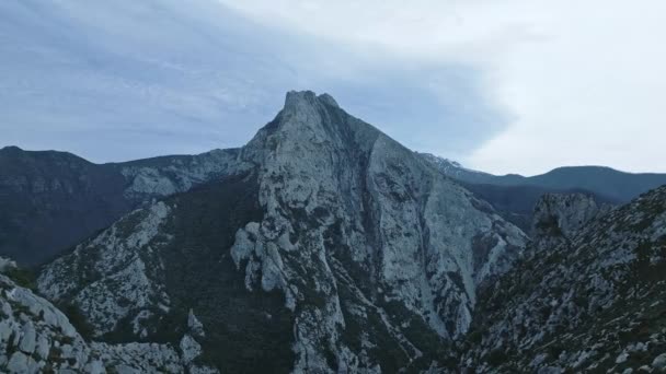 Montaña Áspera Picos Europa Con Superficie Desigual Rodeada Árboles Ubicados — Vídeo de stock