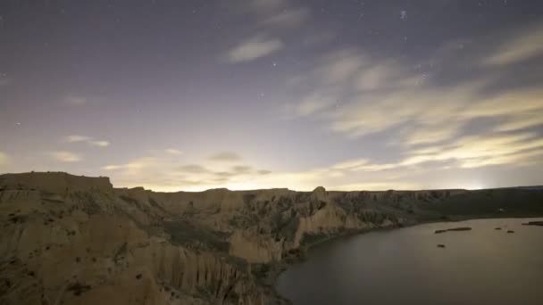 Time Lapse Clouds Floating Night Starry Sky Rocky Mountain Ridge — Αρχείο Βίντεο