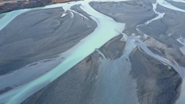 Fentről Drónra Néző Festői Folyótorkolat Folyik Völgyben Vidéken Izland — Stock videók