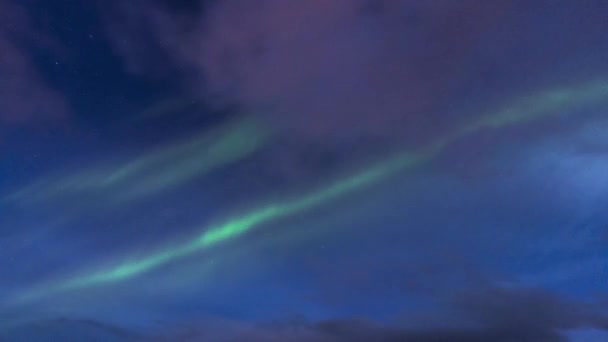 Norveç Kışın Karanlık Gökyüzünü Aydınlatan Yeşil Kuzey Işıklarının Muhteşem Manzarası — Stok video