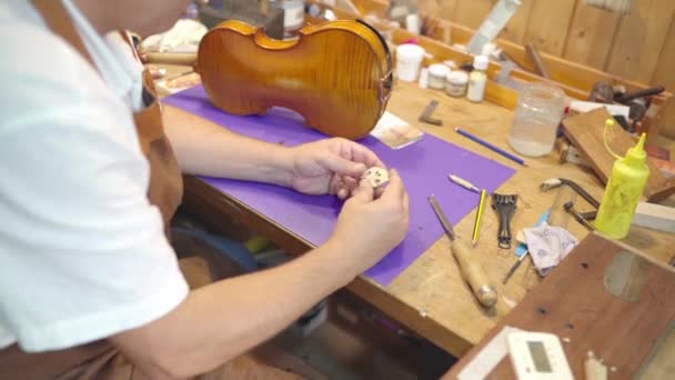 Cropped Male Unrecognizable Male Master Craftsman Using Professional Tool Working — Stok Video