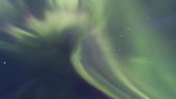 Baixo Paisagem Espetacular Luzes Verdes Norte Iluminando Céu Estrelado Escuro — Vídeo de Stock