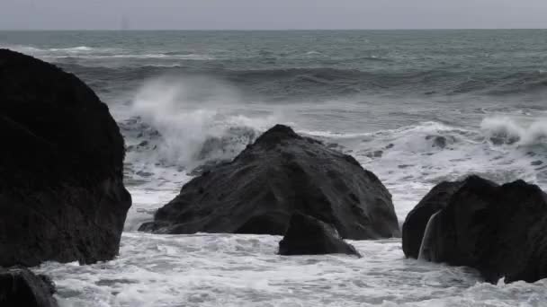 Costa Mar Pedra Com Ondas — Vídeo de Stock