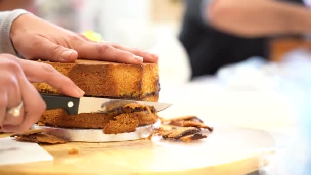 在面包店制作蛋糕的女性特写镜头 — 图库视频影像