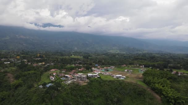 Picturesque Drone View Hilly Valley Lush Green Coffee Plantations Rural — Stock Video