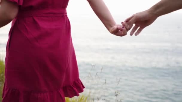 Cropped Couple Romantique Méconnaissable Tenant Main Tout Tenant Sur Bord — Video