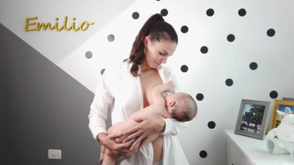 Joyful Moeder Met Baby Slaapkamer — Stockvideo