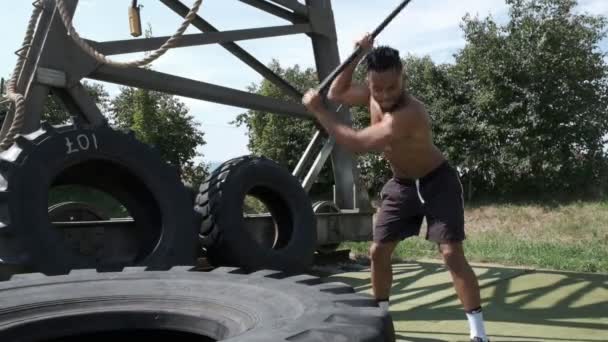 Estilo Vida Saludable Entrenamiento Aire Libre Fitness Hombre Haciendo Actividad — Vídeos de Stock