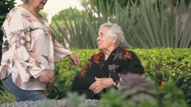 Mutlu, yaşlı bir kadın, kız kardeşini kucaklıyor ve öpüyor. Sonra gülümsüyor ve bahçede birlikte vakit geçirirken kameraya bakıyor.