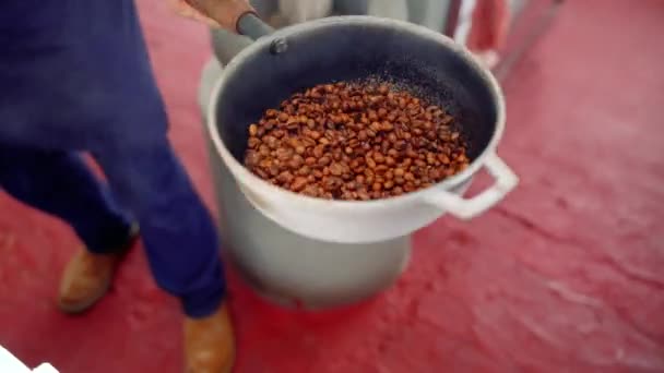 制作咖啡豆的人的特写镜头 — 图库视频影像