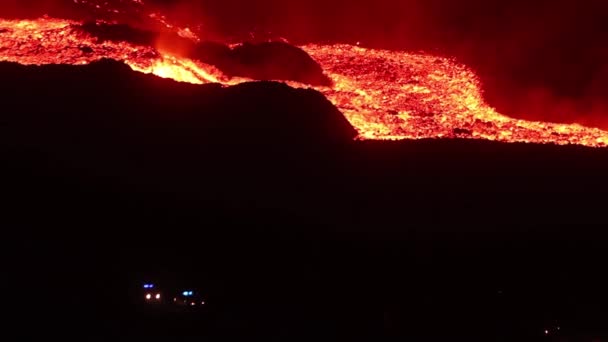 Magma Primer Plano Chispa Del Agujero Del Volcán Islandia — Vídeos de Stock
