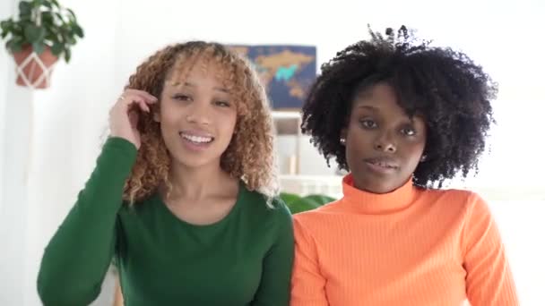 Positive Afrikanske Amerikanske Kvindelige Venner Afslappet Tøj Med Afro Frisure – Stock-video