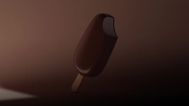 Πλάγια Άποψη Του Παγωτού Σοκολάτας Δάγκωμα Και Backlit — Αρχείο Βίντεο