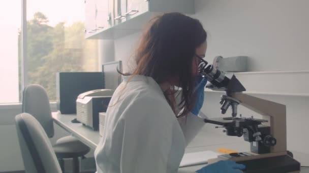Cientista Mulher Que Trabalha Laboratório — Vídeo de Stock
