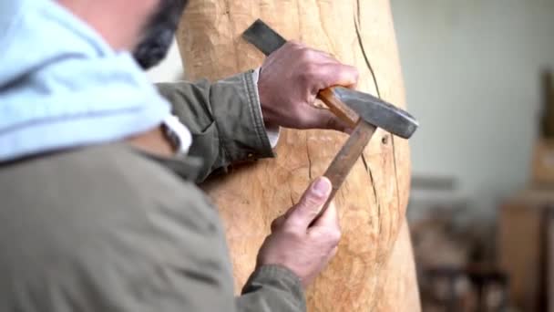 Закрытие Мастерской Плотников Работающих Деревом — стоковое видео