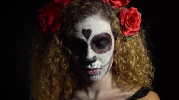 Halloween Makijaż Cukru Czaszki — Wideo stockowe