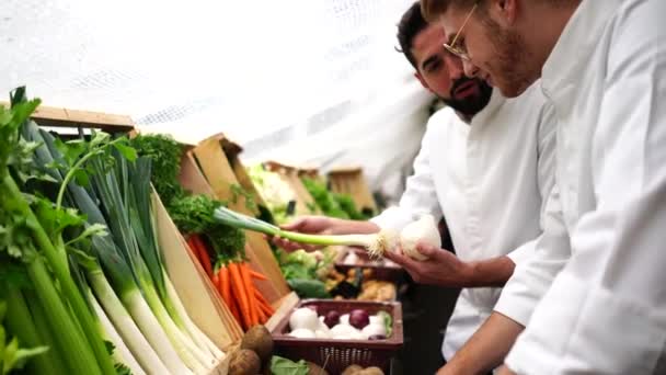 Los Chefs Están Eligiendo Verduras Mercado — Vídeo de stock
