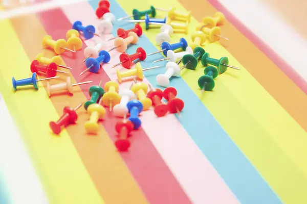 Close View Multicolored Set Pushpins — Stock Photo, Image