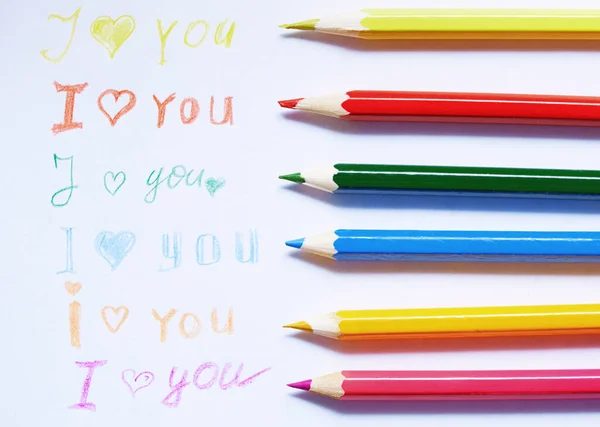 Papel Com Amor Você Mensagem Lápis Coloridos — Fotografia de Stock