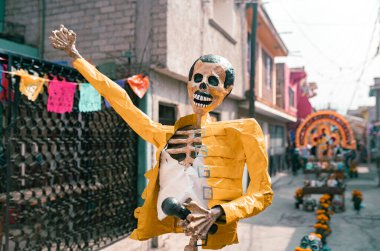 Bir Freddie Civa iskelet karton heykel, ölüm kutlamasının olduğu gün. Meksika 'da Dia de Muertos geleneği kavramı