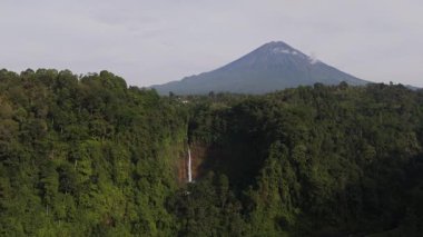 Yeşillik ormanlarının havadan görünüşü, çağlayan bir şelale, ve Endonezya, Java 'da yükselen bir volkan, doğanın görkemini ve yukarıdan gelen dingin güzelliğini gösteriyor..