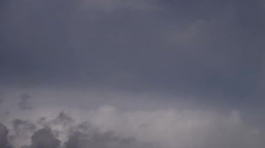 Yoğun, kabarık bulutların dinamik hareketlerini yakalayan ve yumuşak gri bir gökyüzünde sürüklenen video gerçek zamanlı doğal bir görüntü sunuyor..