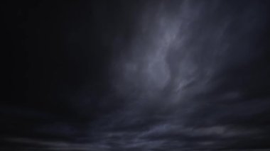 Karanlık, uğursuz bir gökyüzünde toplanan şiddetli fırtına bulutlarının dinamik hareketlerini ve değişen örüntülerini gösteren canlı bir zaman dilimi videosu..
