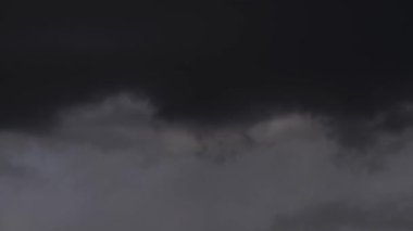 Karanlık, uğursuz bir gökyüzünde toplanan şiddetli fırtına bulutlarının dinamik hareketlerini ve değişen örüntülerini gösteren canlı bir zaman dilimi videosu..