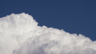Yakın çekim hızlandırılmış bir video kümülüs bulutlarının dinamik hareketlerini ve karmaşık dokularını sergiliyor. Zarif bir şekilde yer değiştiriyor ve canlı mavi gökyüzünde evrimleşiyorlar.