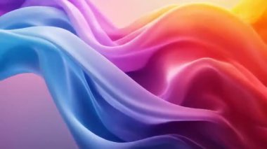 Hareketli renkli, akıcı kumaş dalgalarının canlı bir görüntüsü, mavi, mor, kırmızı ve sarı renkleri harmanlıyor. Yumuşak, kıvrımlı tasarım akıcılık ve zarafet hissi uyandırıyor..