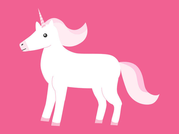 Ilustración Plana Dibujos Animados Unicornio Blanco Con Melena Rosa Cuerno — Vector de stock
