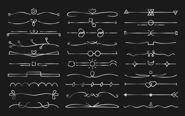 Dark monochrome silver gradient divider with thin lines and structured design. Symmetric and minimalistic divider, suitable for digital layouts, borders, ornamental compositions. Sharp elegant visual