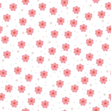 Çiçeksiz basit vektör deseni. Beyaz arka planda oldukça narin pembe çiçekler. Küçük renkli çiçek deseni.