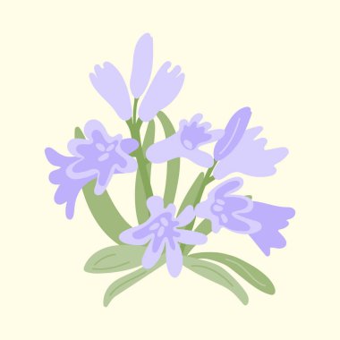 Menekşe çiçeği sümbülleri. El yapımı botanik tasarımı. Eski tasarımlar için dekoratif çiçekler.