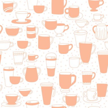 Çizgili bardak izi. Kahve fincanları pürüzsüz. Ev kahvesi severler için modern baskı tasarımı. Vektör çizimi. Kumaş, ambalaj kağıdı, mutfak tekstili için iyidir..
