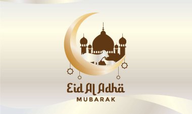 Ay süsleri, cami, keçi silueti ikonları olan Kurban Bayramı arkaplanı.