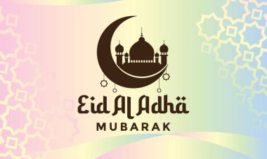 Güzel ay ve cami süsleri olan Kurban Bayramı arkaplanı