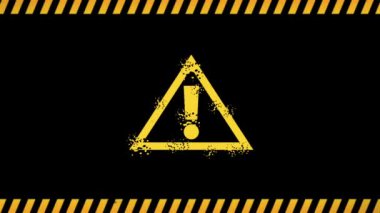 Uyarı işareti yakınlaştırma gürültü efekti siyah arkaplan, hareketli uyarı işareti