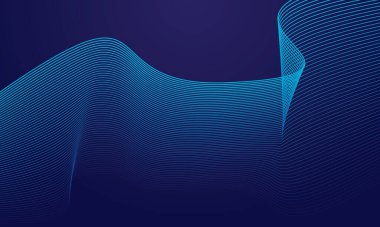 Koyu mavi arka planda soyut parlayan dalga çizgileri. Dinamik dalga çizgisi deseni