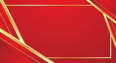 Lüks geometrik altın çizgileri olan kırmızı arkaplan. Premium lüks konsept vektör tasarımı sertifika, hediye kartı veya kartvizit ögesi olarak kullanılabilir