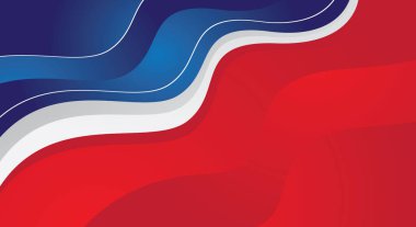 Kırmızı arkaplanda soyut mavi ve beyaz dalga şekli