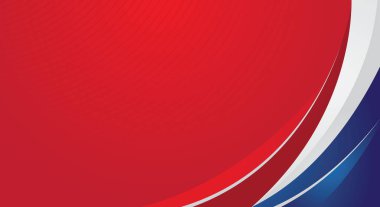 Kırmızı arkaplanda soyut mavi ve beyaz eğimli şekil