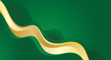 Yeşil arkaplanda soyut dinamik dalga altın rengi