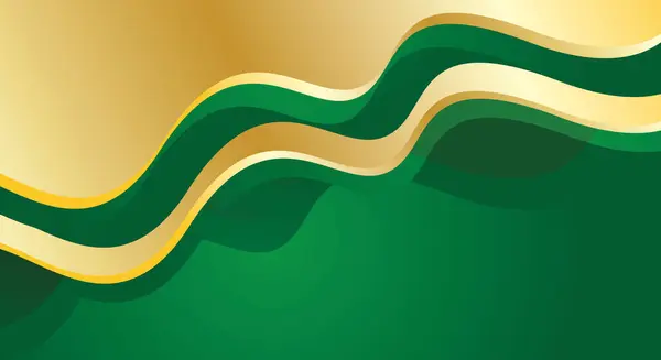 Gradyan yeşil arkaplanda soyut dinamik altın rengi dalgaları