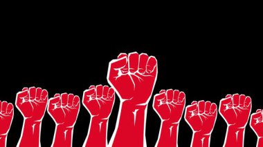 Siyah arka planda yukarı doğru çıkan sıkılmış bir yumruğun animasyonu