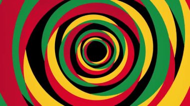 Yeşil, sarı ve kırmızı renkli animasyon arkaplan. Soyut dönen döngü reggae arkaplanı