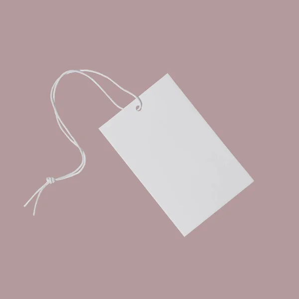 Белый Пустой Ценник Одежды Этикетка Макет Струнами Розовом Фоне Продажа — стоковое фото