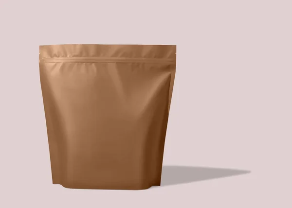 Brown Food Snack Pouch Bag Packaging Mockup Design Vista Frontal — Fotografia de Stock
