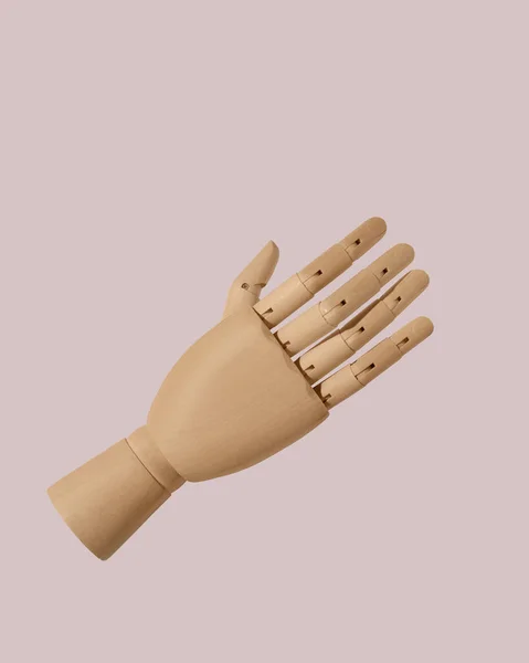 Wooden hand presenting product, offer and giving gesture, blank copy space